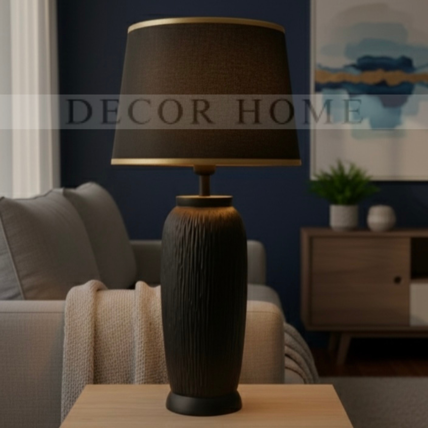 Contemporary Matte Black Table Lamp with Gold Accents