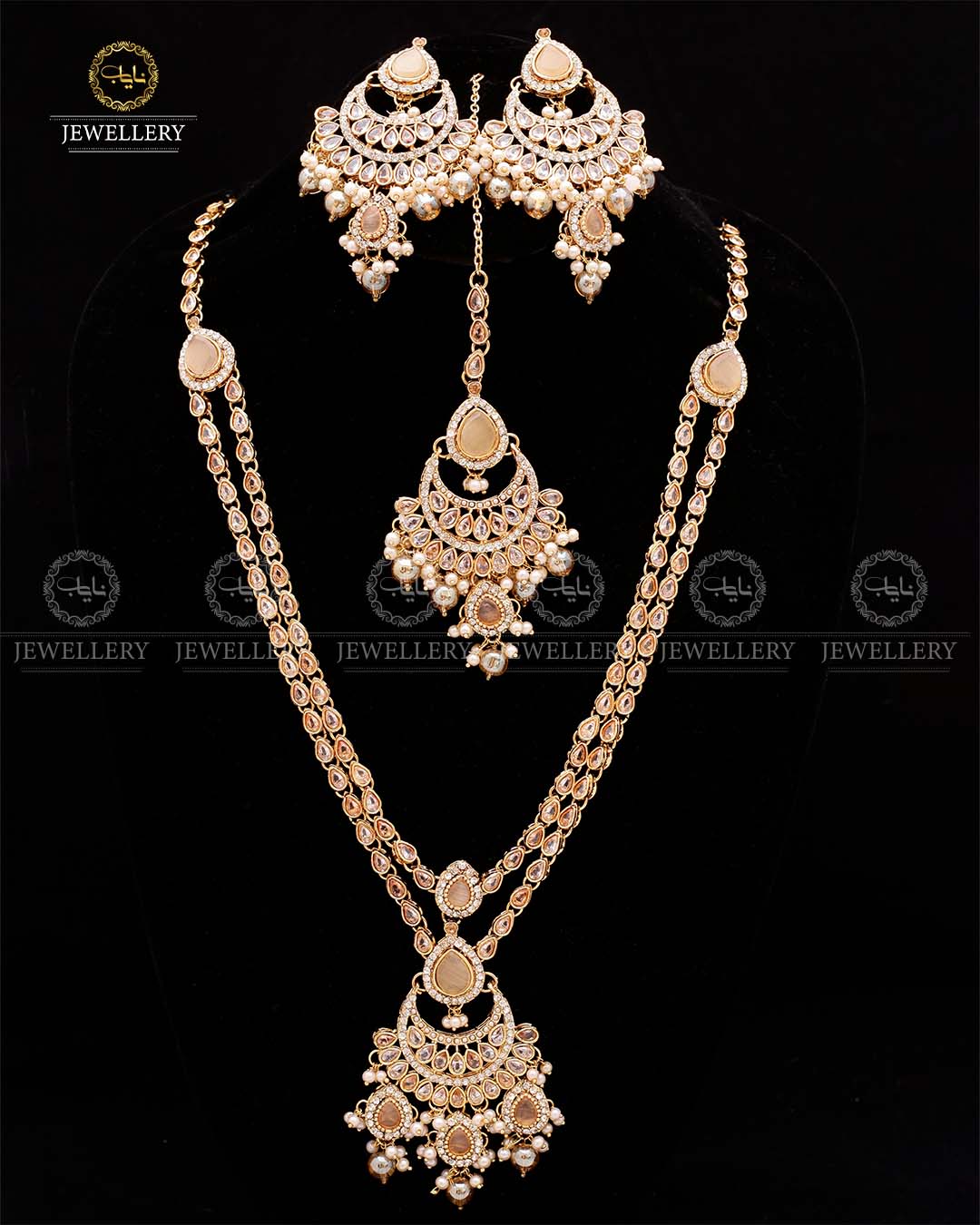 Zirconia 2 layers Bridal Mala with Baali Tika-2629-Golden