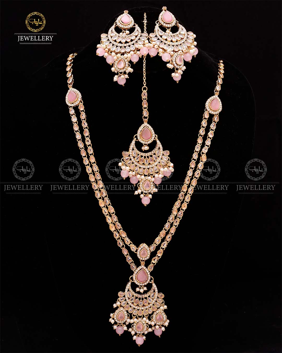 Zirconia 2 layers Bridal Mala with Baali Tika-2629-Golden