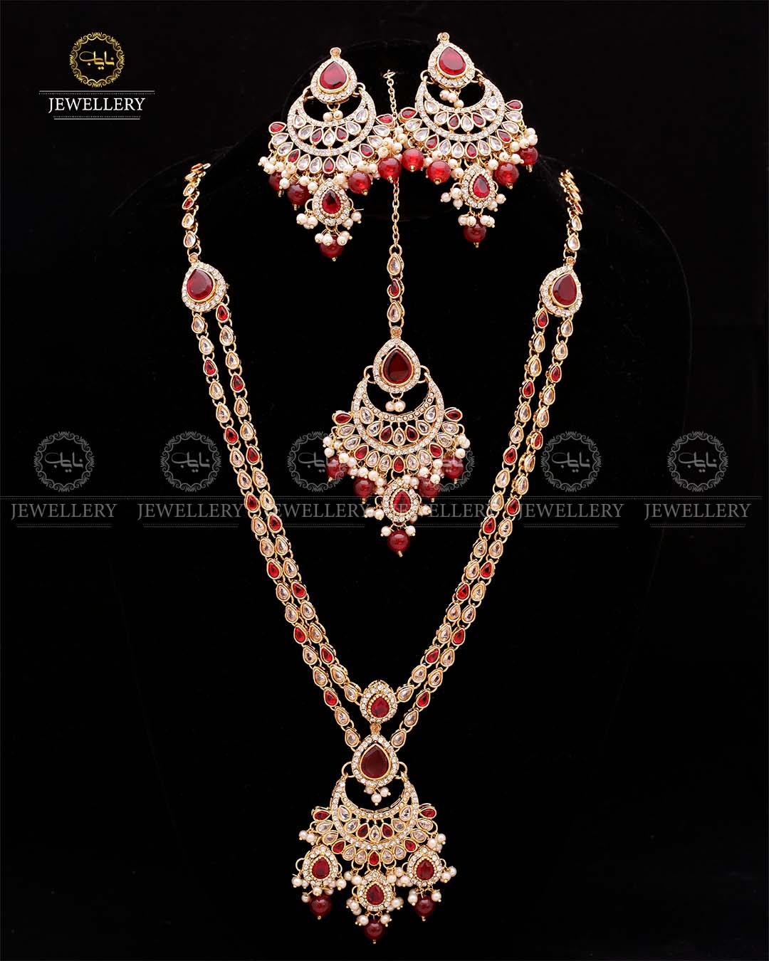 Zirconia 2 layers Bridal Mala with Baali Tika-2629-Golden