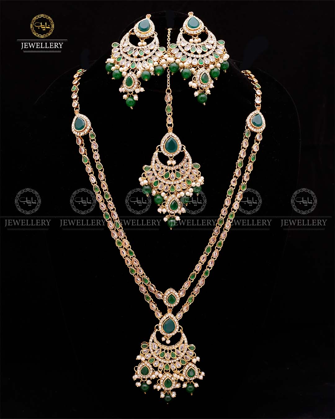 Zirconia 2 layers Bridal Mala with Baali Tika-2629-Golden