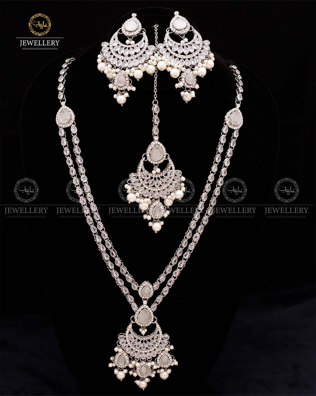 Zirconia 2 layers Bridal Mala with Baali Tika-2629-Silver