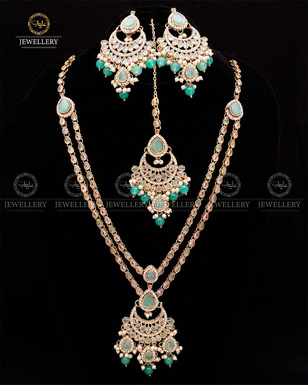 Zirconia 2 layers Bridal Mala with Baali Tika-2629-Golden