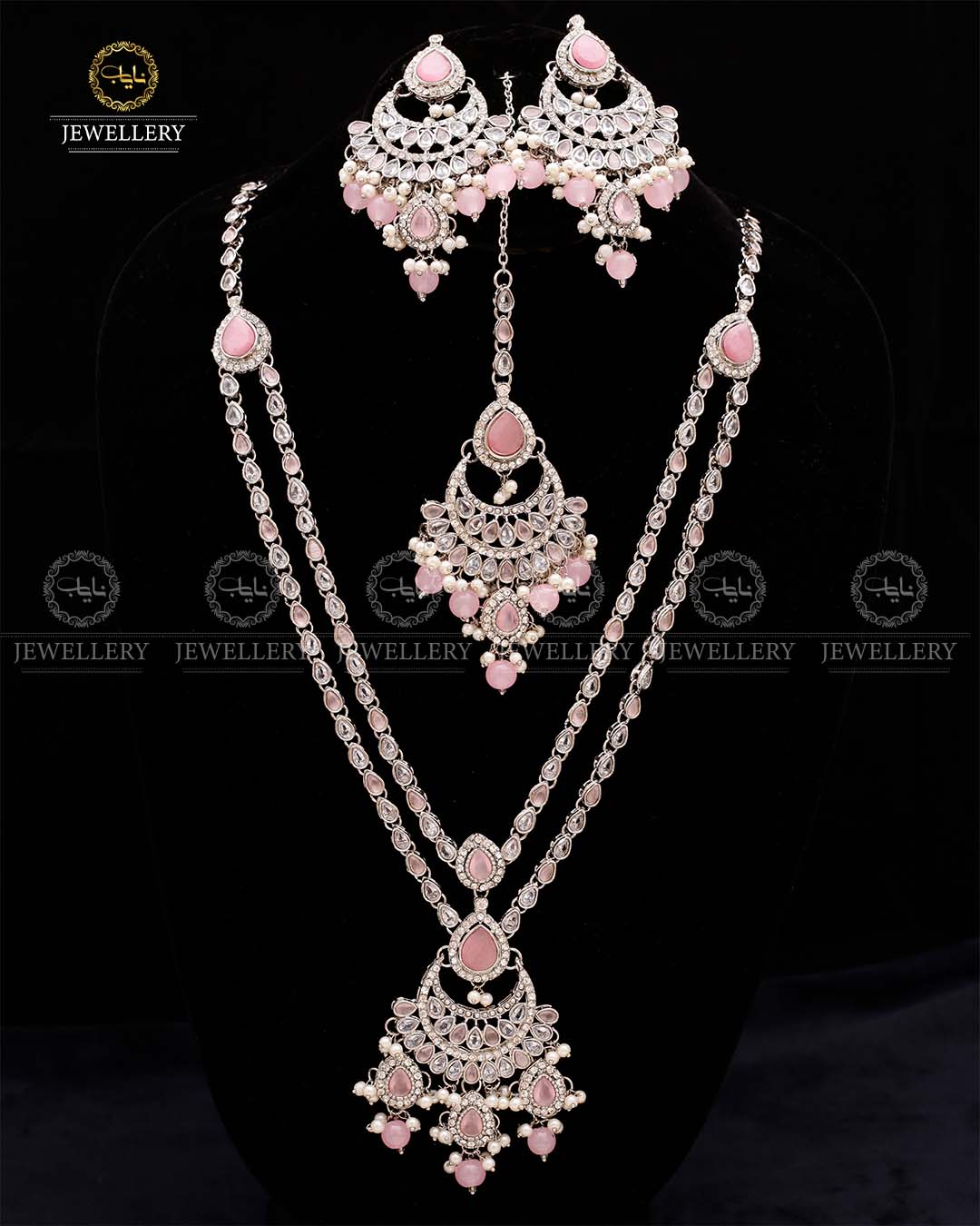 Zirconia 2 layers Bridal Mala with Baali Tika-2629-Silver