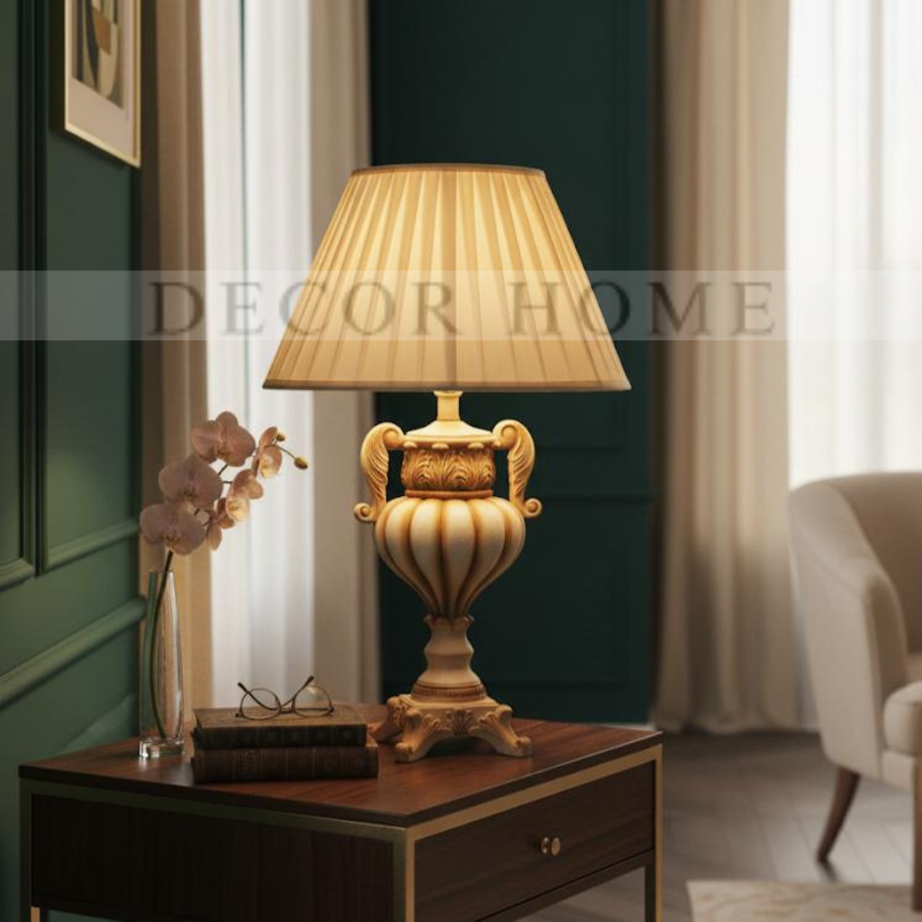 Medieval Golden-White Resin Table Lamp