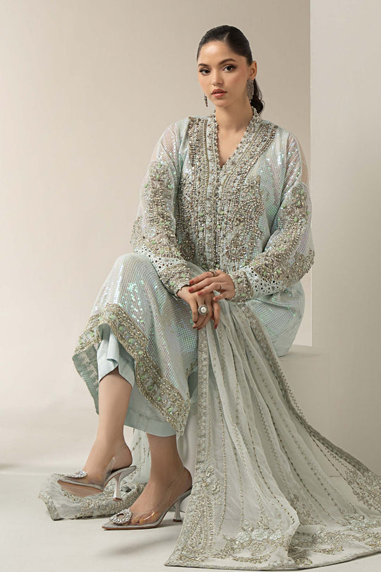 3 Piece Embroidered Chiffon Suit | BDS ice blue