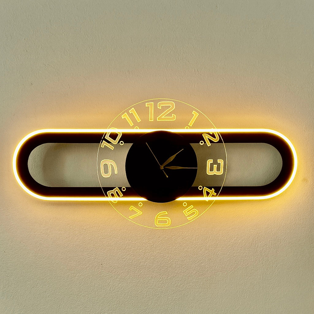 AuraClock 2-in-1 vertical and Horizontal clock Home and Office Wall with neon light ambiance