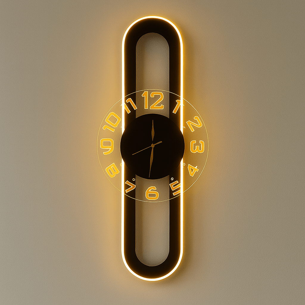 AuraClock 2-in-1 vertical and Horizontal clock Home and Office Wall with neon light ambiance