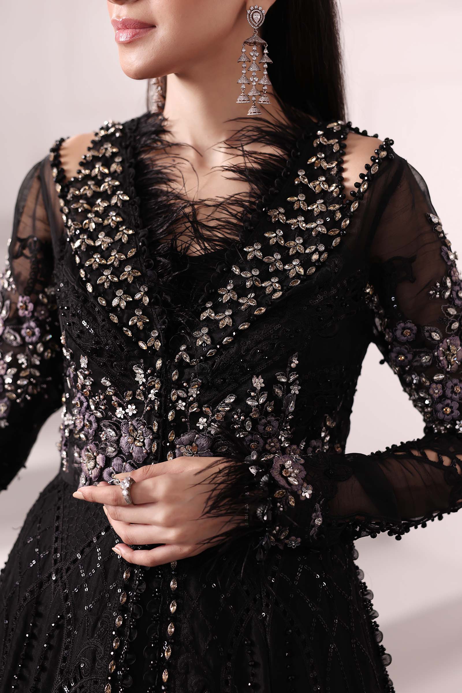 3 Piece Unstitched Embroidered Organza MC BLACK