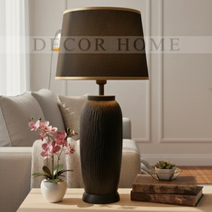 Contemporary Matte Black Table Lamp with Gold Accents