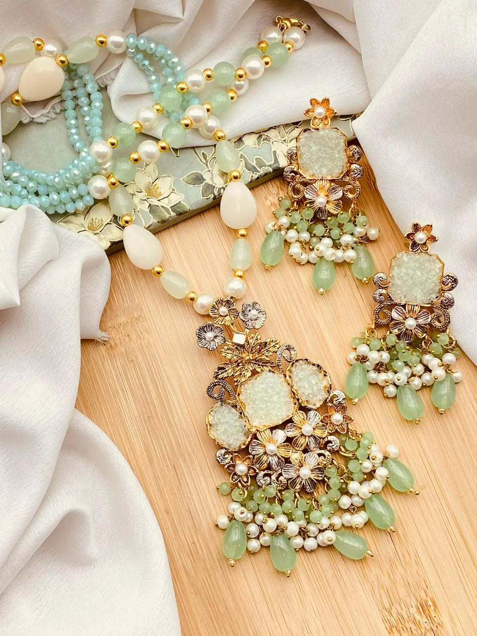 Designer Flower Crush stones Mala set-1951