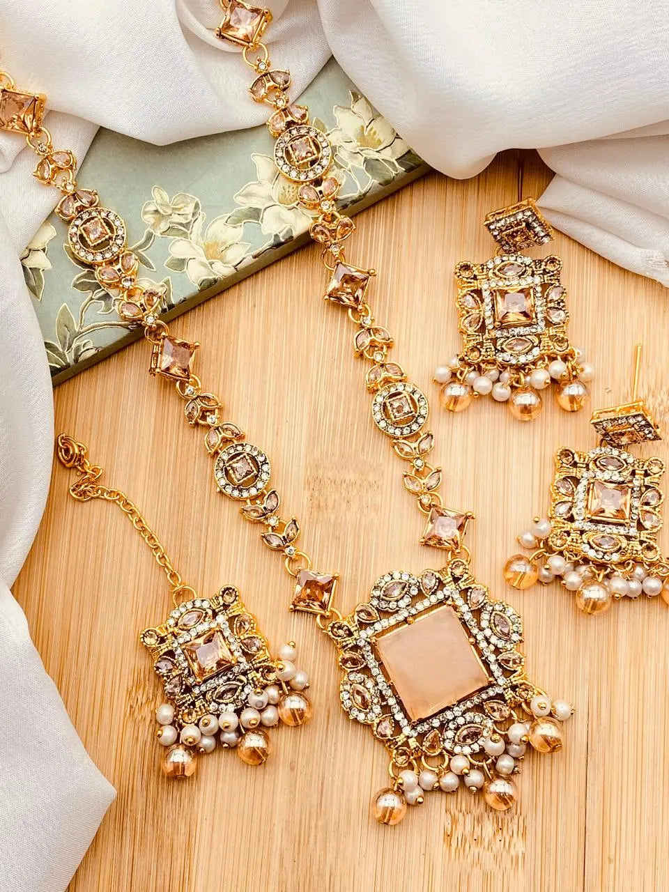 Egyptian Gems Square Stones Mala set with Tika-2046