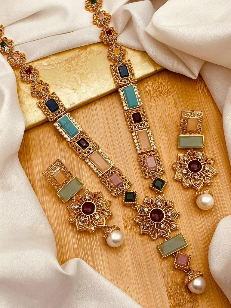 Gold Star Fancy Mala Set with Earring NJ-1557
