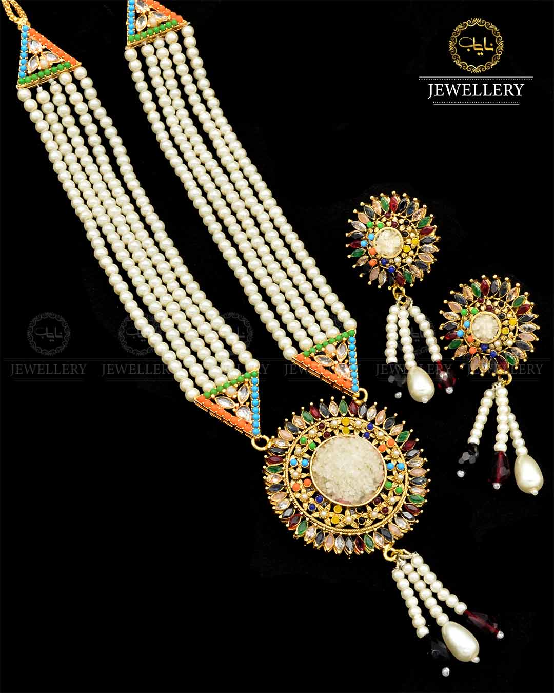 Hand made Crush with Noratan Stones Mala set NJ-1799