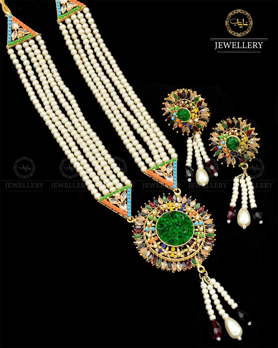 Hand made Crush with Noratan Stones Mala set NJ-1799