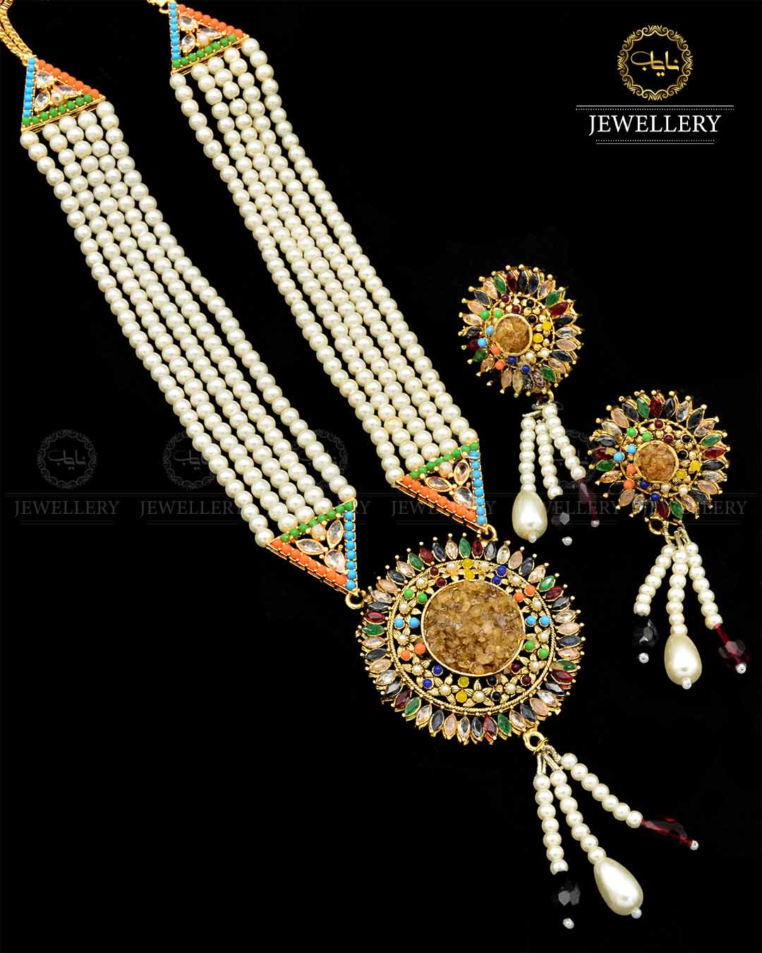 Hand made Crush with Noratan Stones Mala set NJ-1799