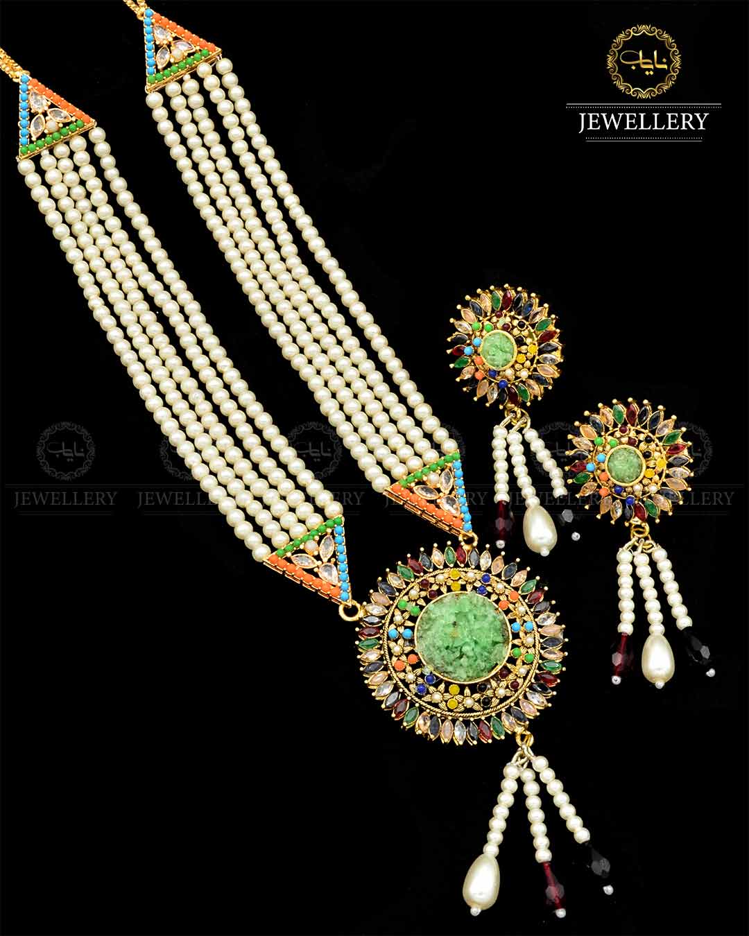 Hand made Crush with Noratan Stones Mala set NJ-1799