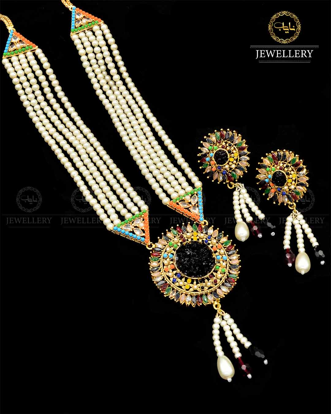 Hand made Crush with Noratan Stones Mala set NJ-1799