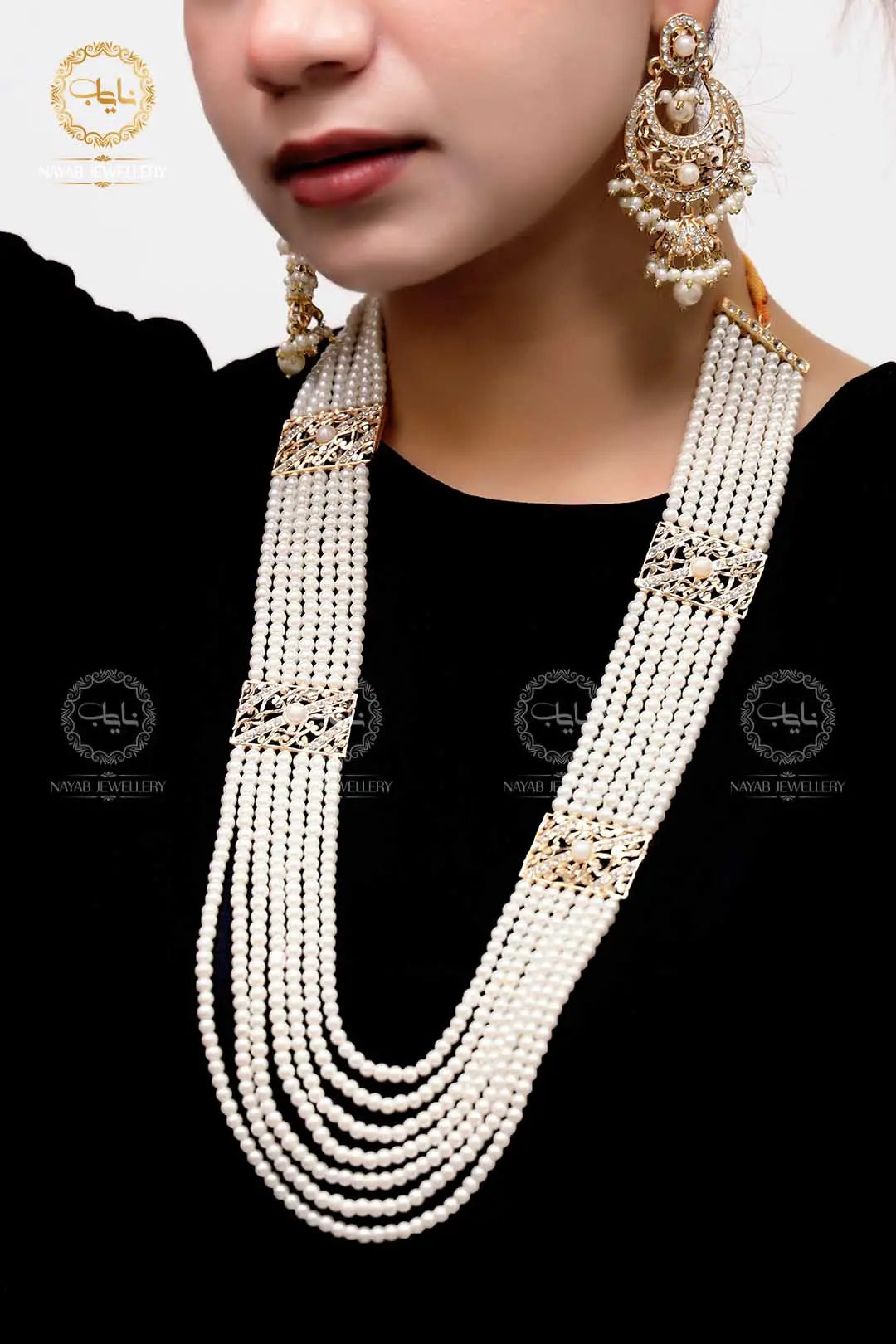 High Quality Mughlai Pearl Mala Set wit Earring NJ-1167