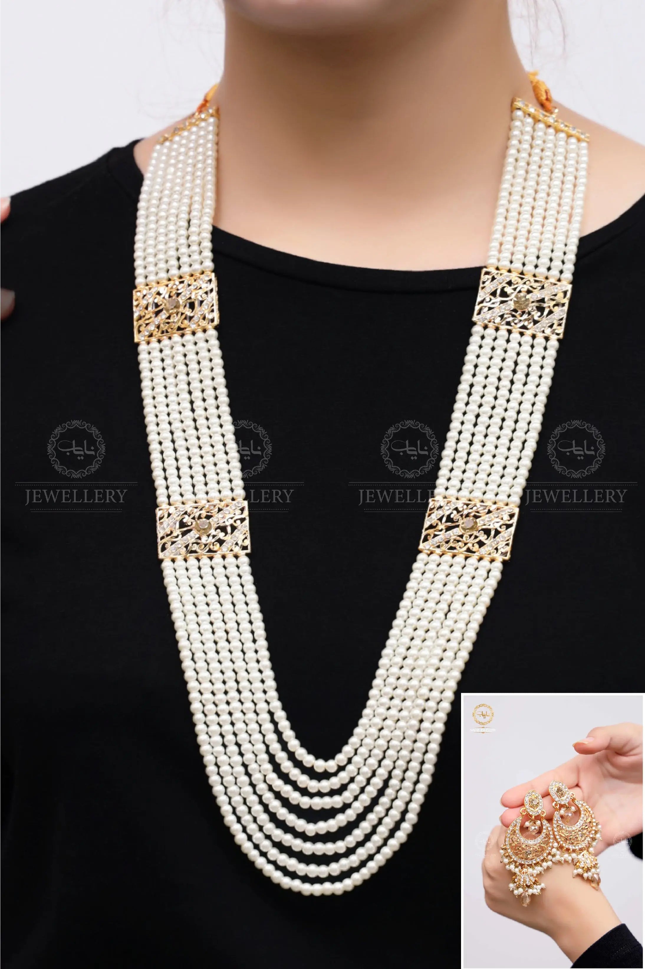 High Quality Mughlai Pearl Mala Set wit Earring NJ-1167