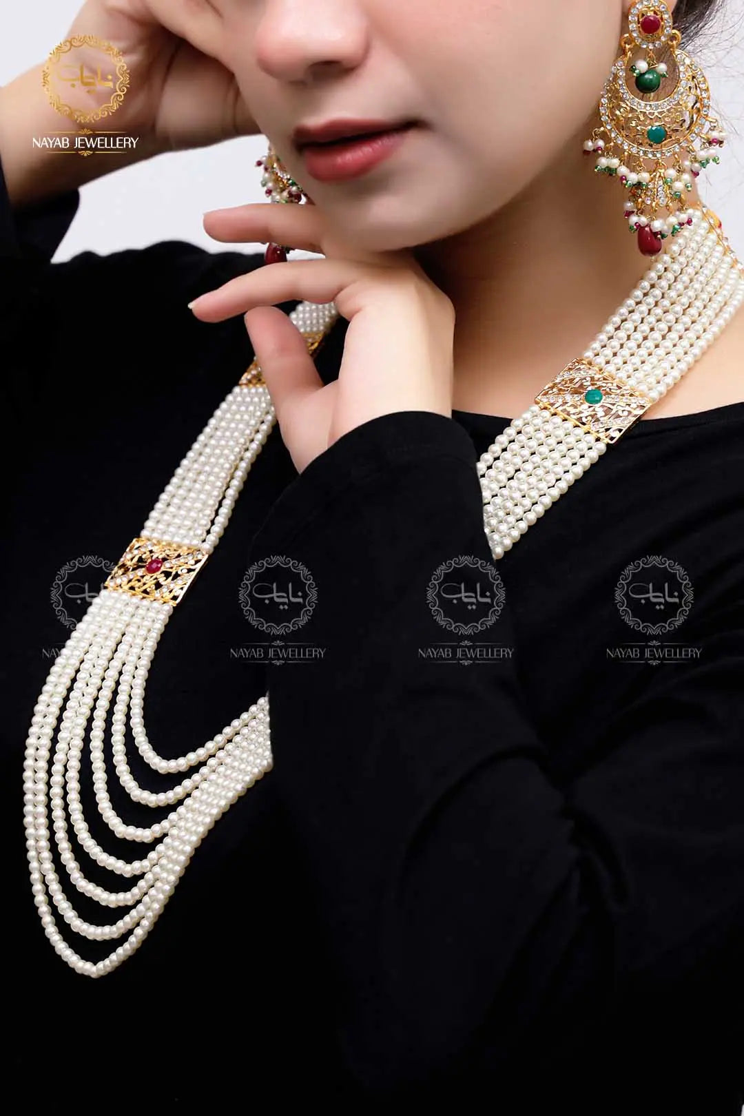 High Quality Mughlai Pearl Mala Set wit Earring NJ-1167
