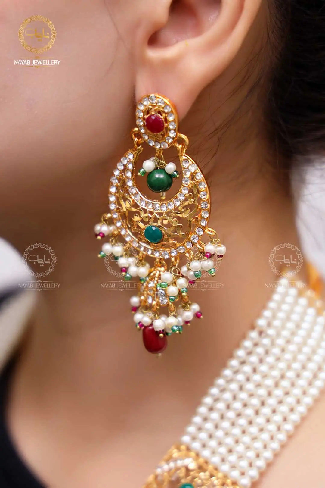 High Quality Mughlai Pearl Mala Set wit Earring NJ-1167