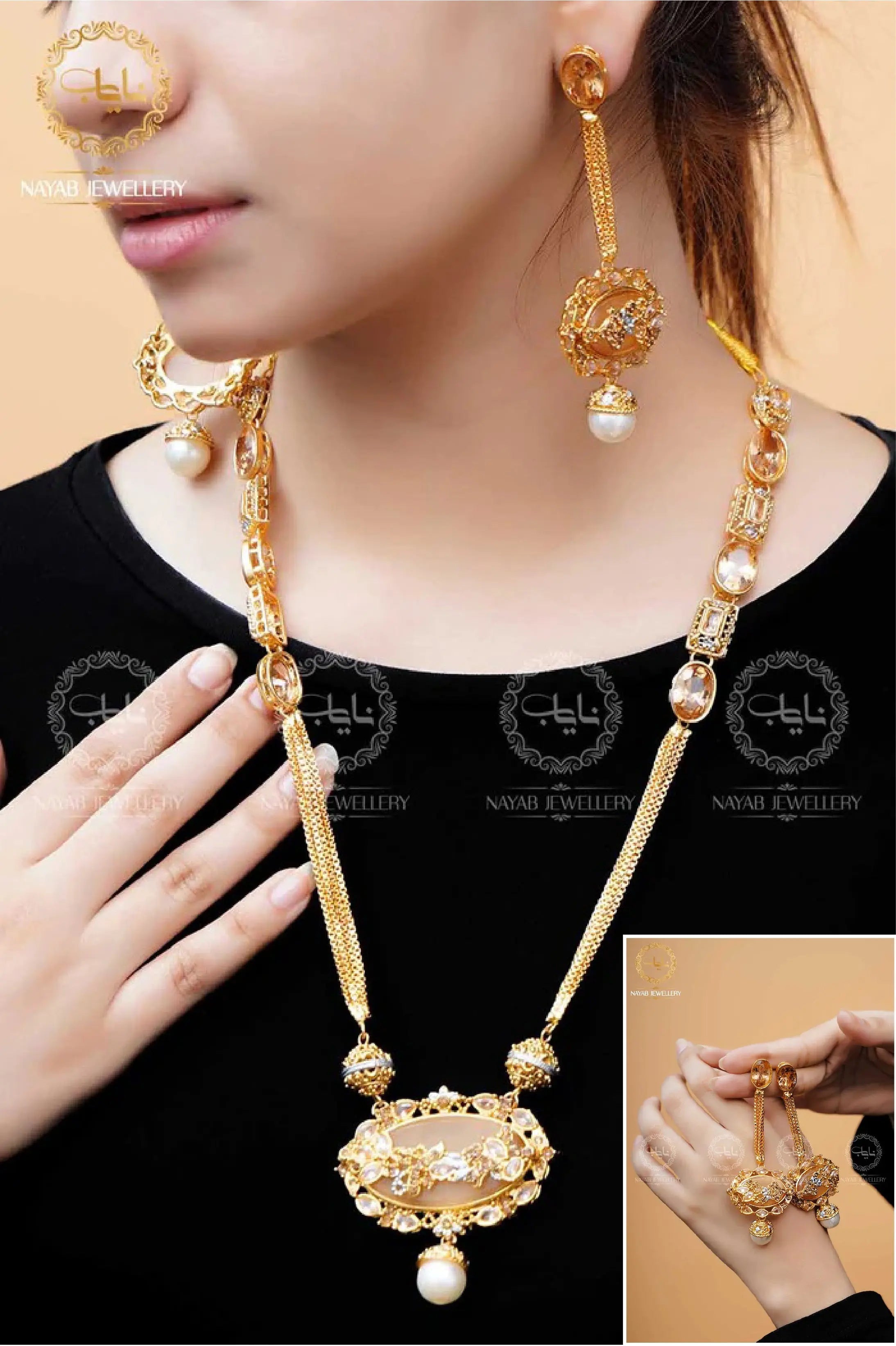 Royal Egyptian Mala Set with Long Earring  NJ-1177