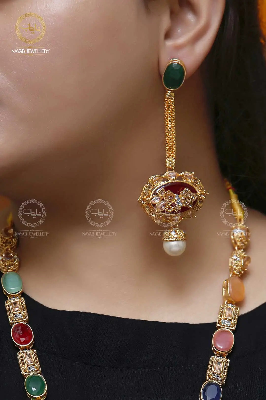 Royal Egyptian Mala Set with Long Earring  NJ-1177