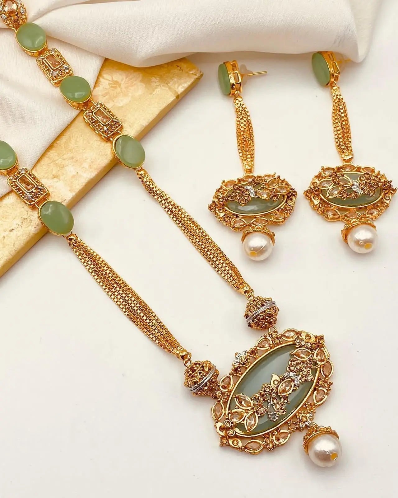 Royal Egyptian Mala Set with Long Earring  NJ-1177