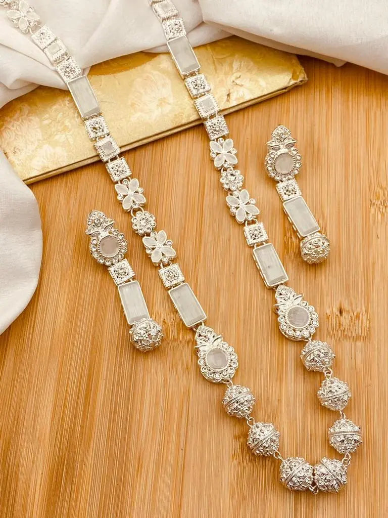 Trendy Bridal Egyptian Mala with Earring NJ-1166-Silver