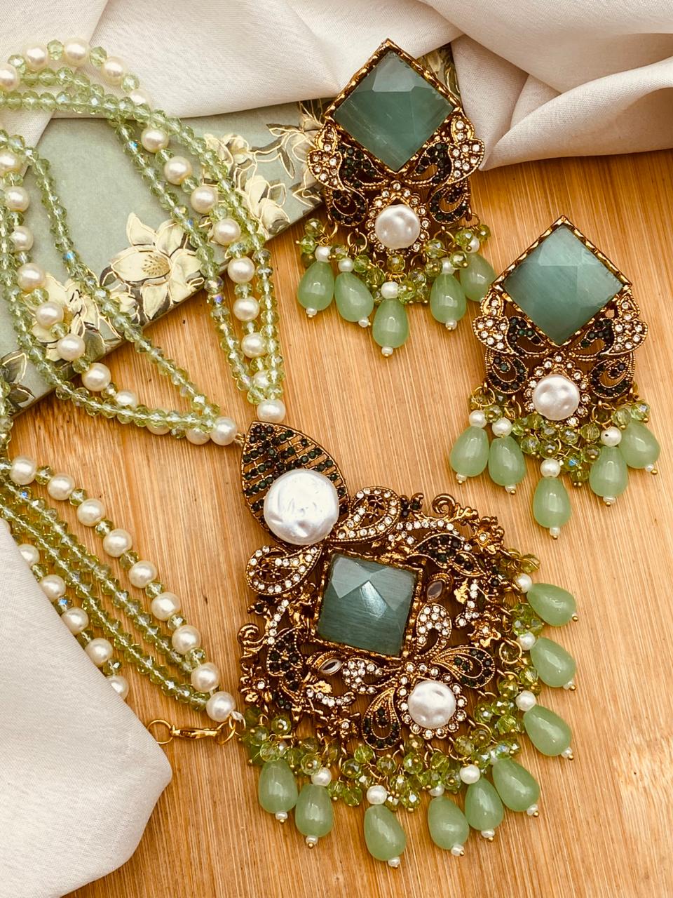 Mother Pearl Turkish Dimond Cut Mala Set-2755