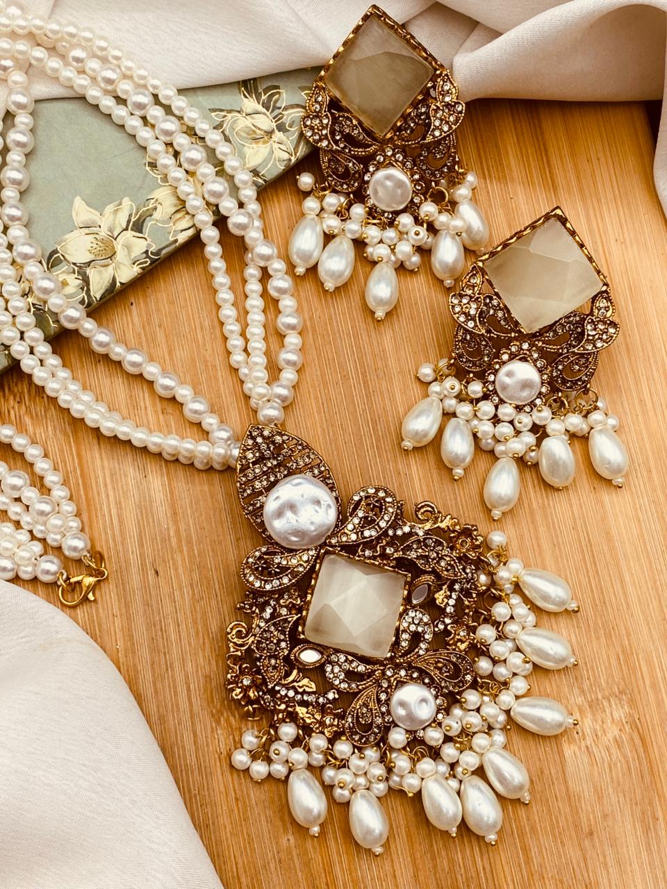 Mother Pearl Turkish Dimond Cut Mala Set-2755