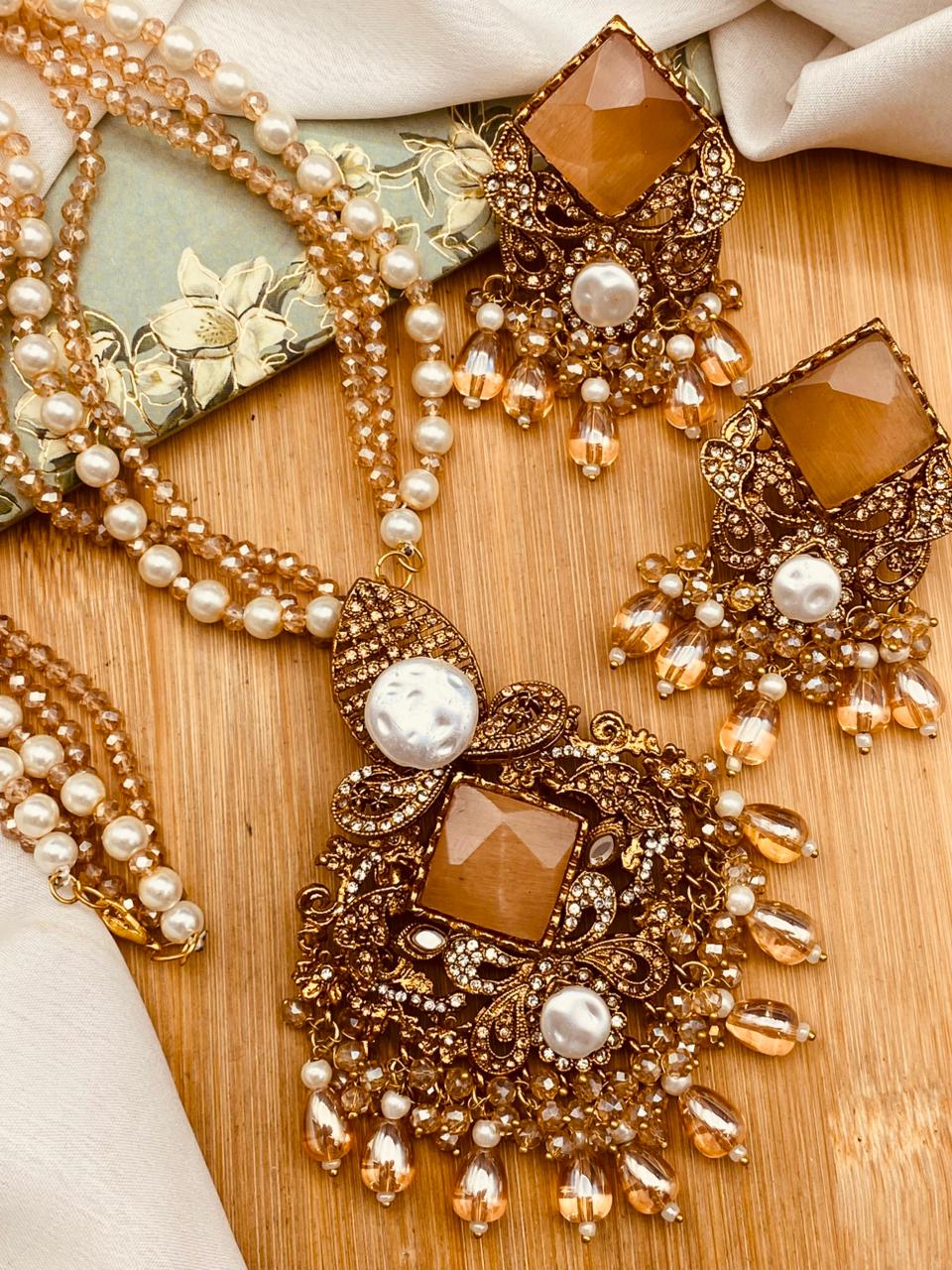 Mother Pearl Turkish Dimond Cut Mala Set-2755