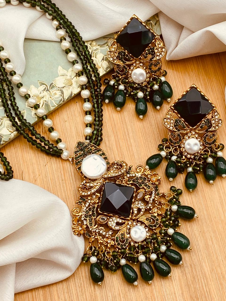 Mother Pearl Turkish Dimond Cut Mala Set-2755