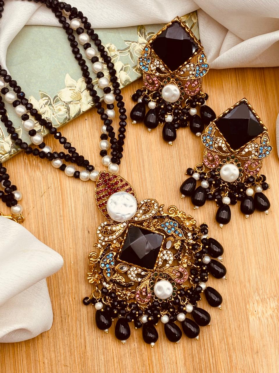 Mother Pearl Turkish Dimond Cut Mala Set-2755