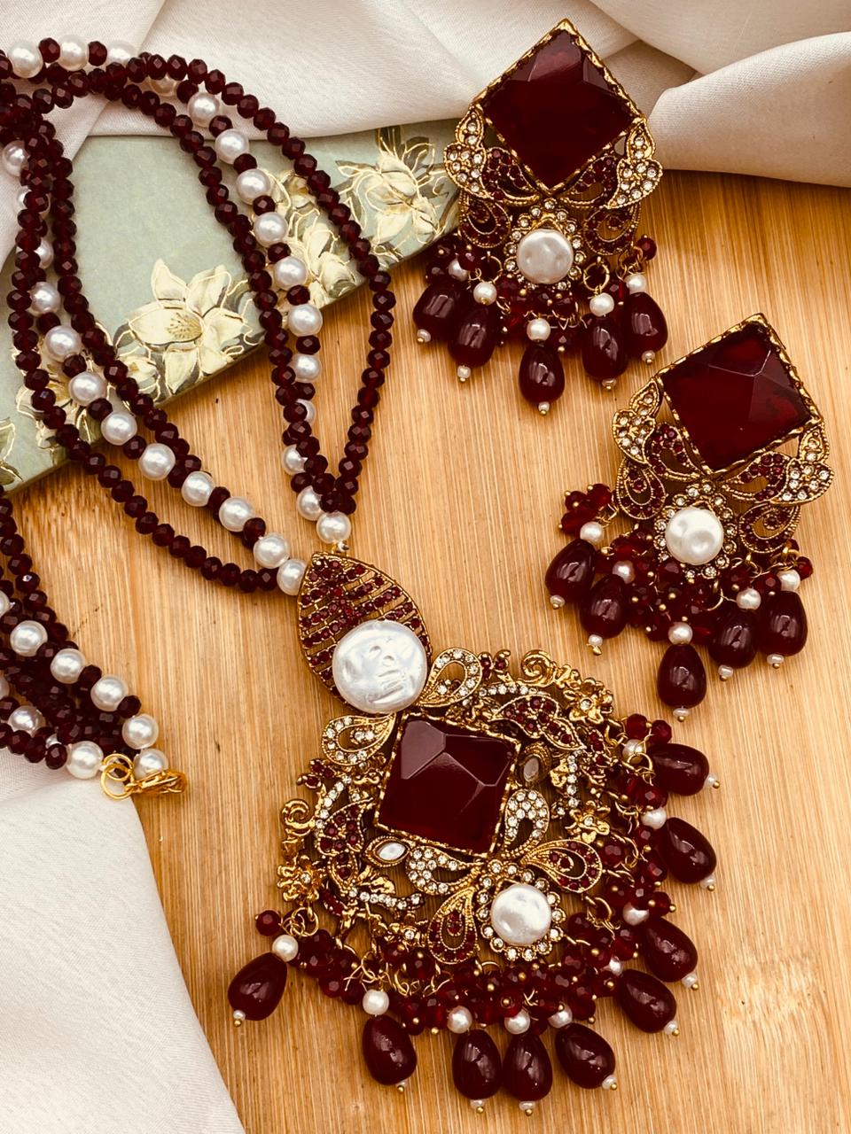 Mother Pearl Turkish Dimond Cut Mala Set-2755