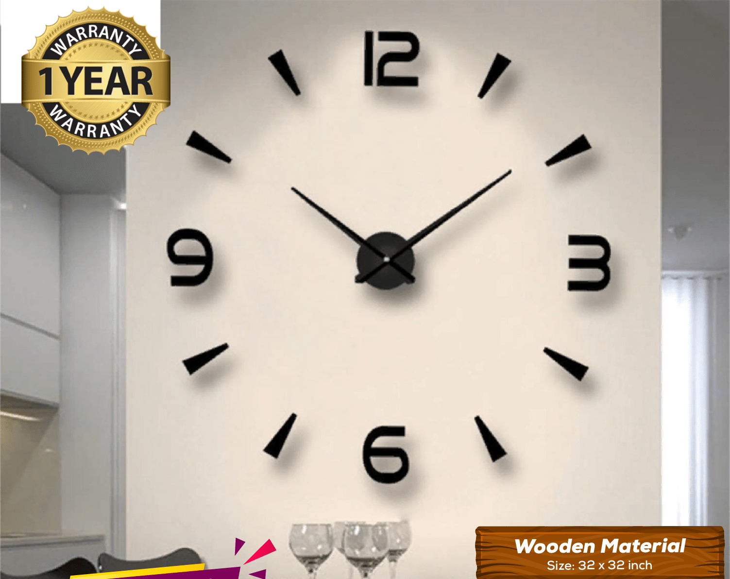 LARGE SIZE WOODEN DIY CLOCK WITH 12 INCHES NEEDLES