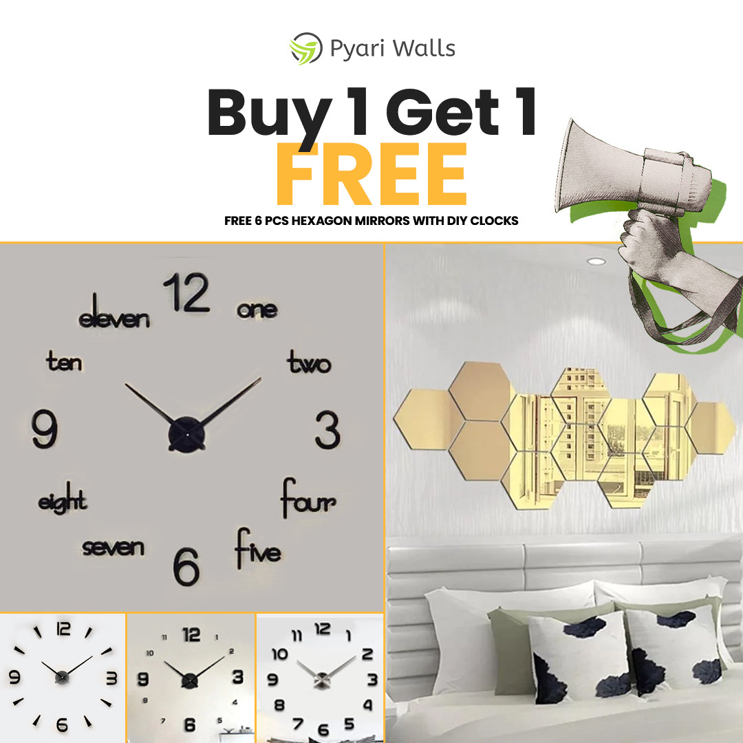 Summer Biggest Sale Buy 1 DIY Clock Get Free Hexagons Mirrors