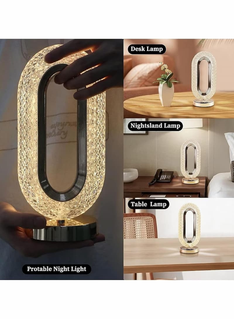 Modern Luxury Oval USB Rechargeable Crystal Table Lamp